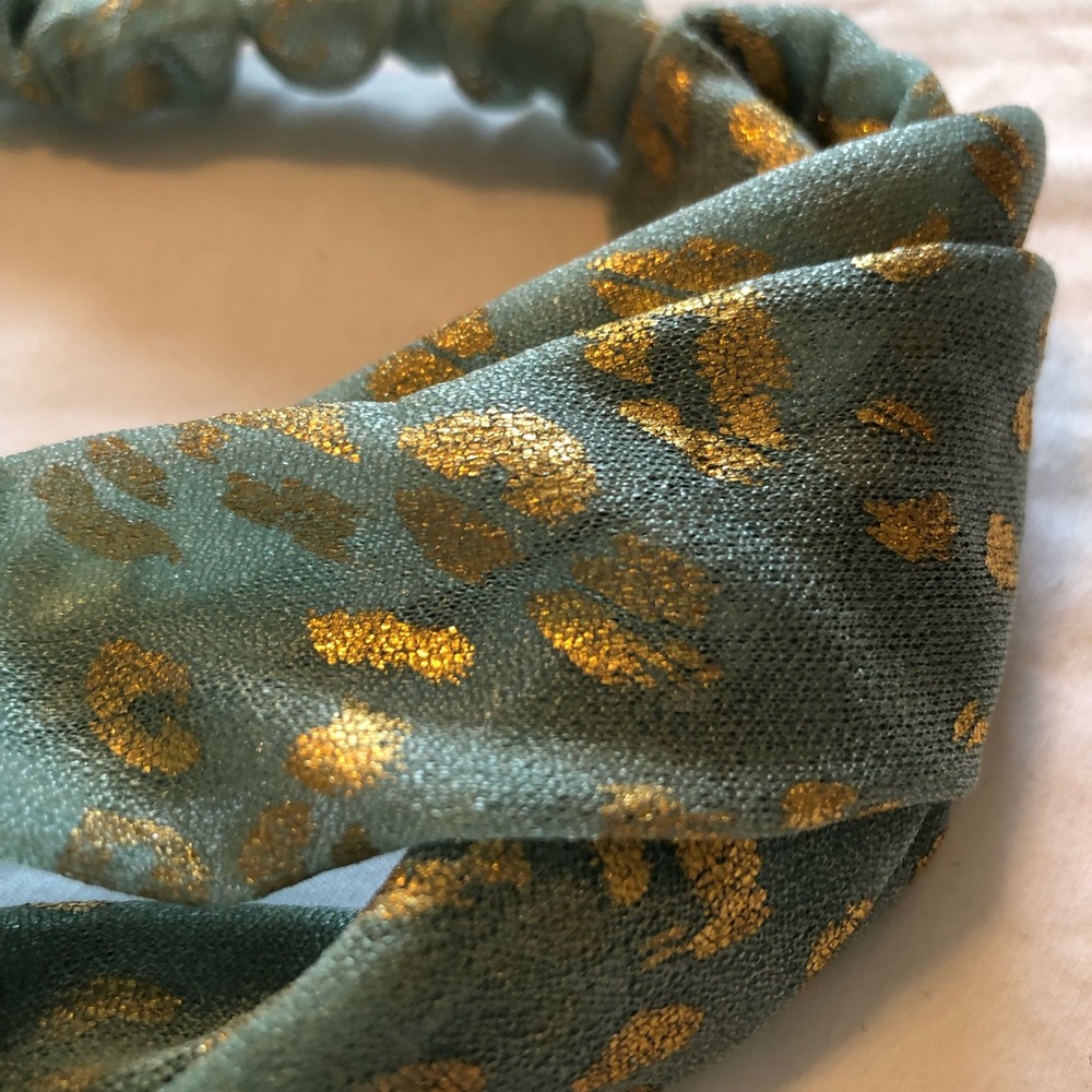 Mint & Gold Leopard Print Turban Headband